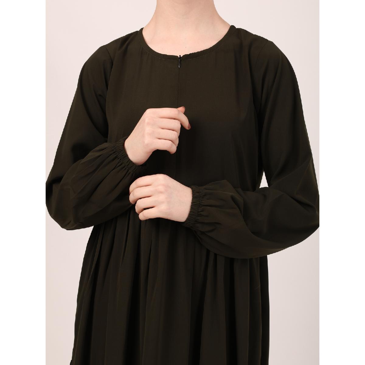 3 frilled design abaya-Olive Green image 12