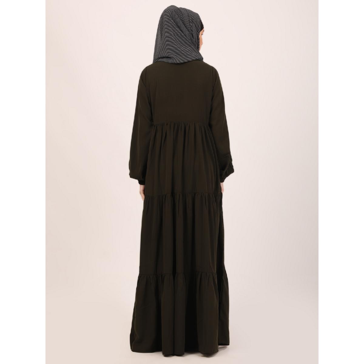 3 frilled design abaya-Olive Green image 13