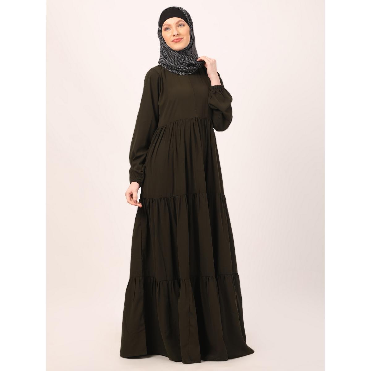 3 frilled design abaya-Olive Green image 7