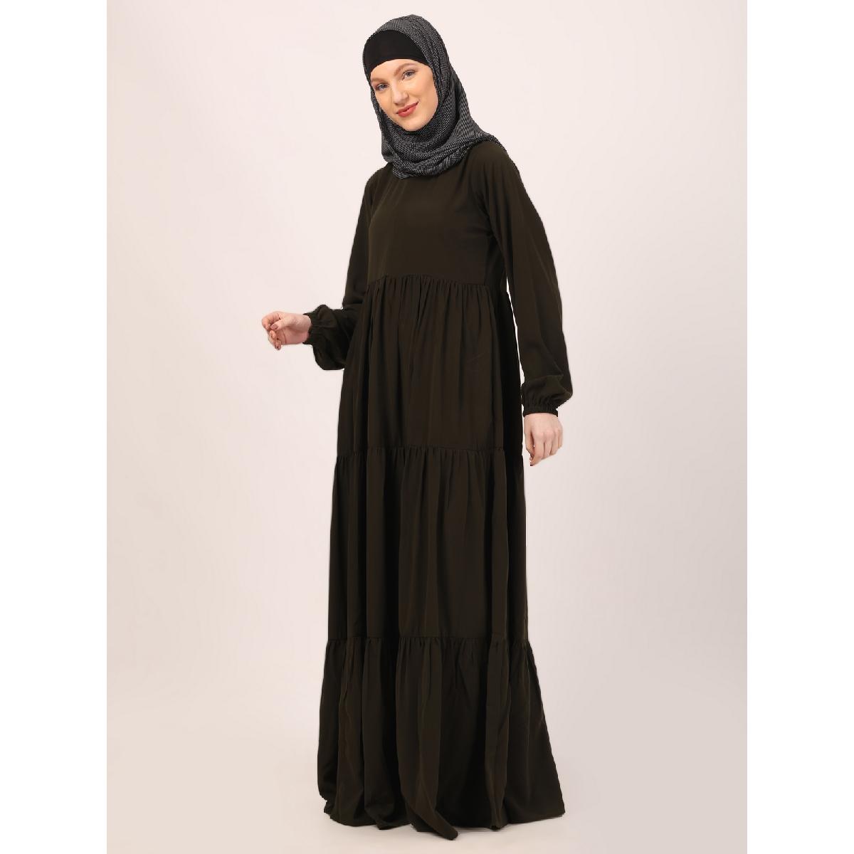 3 frilled design abaya-Olive Green image 10