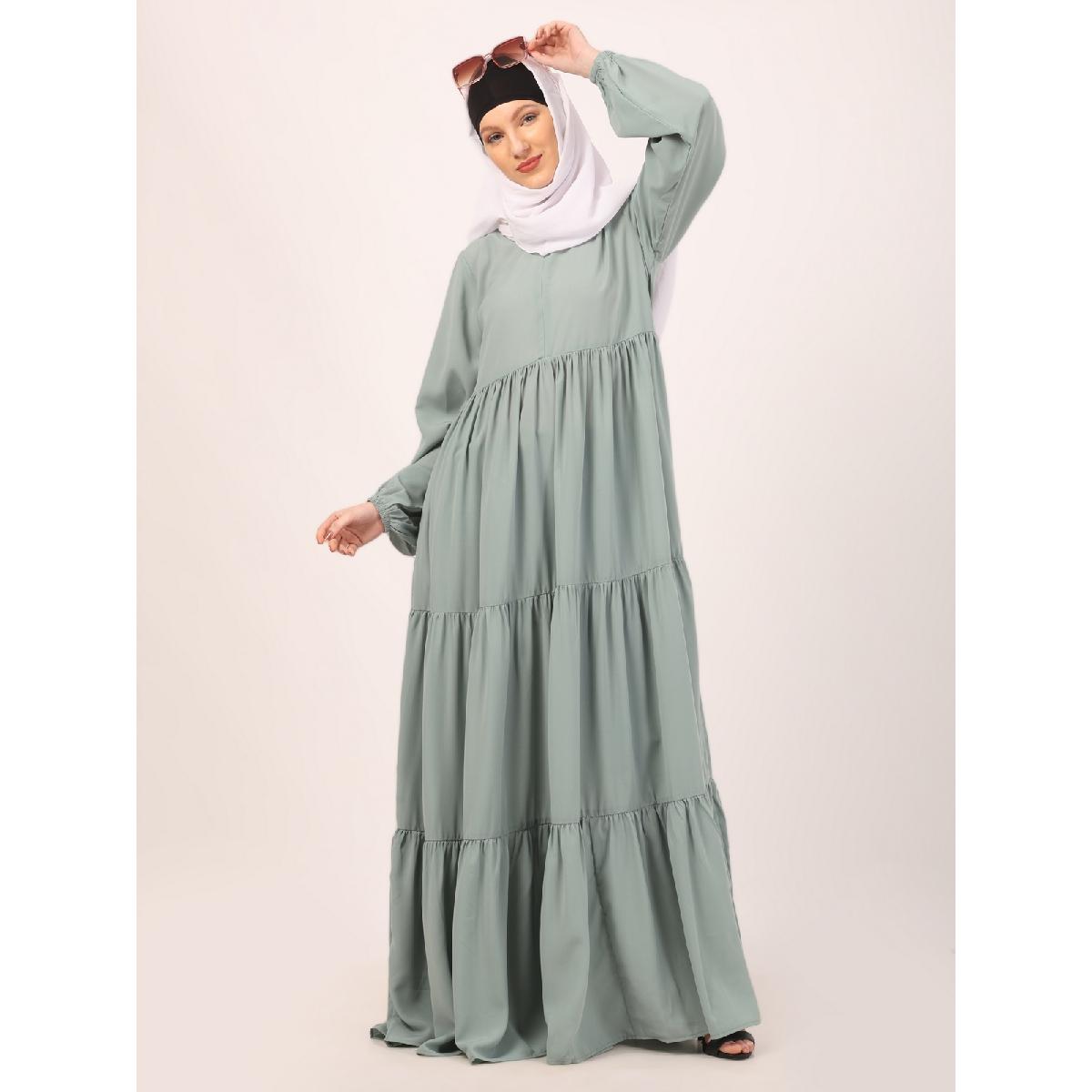 3 frilled design abaya-Sky Blue image 15