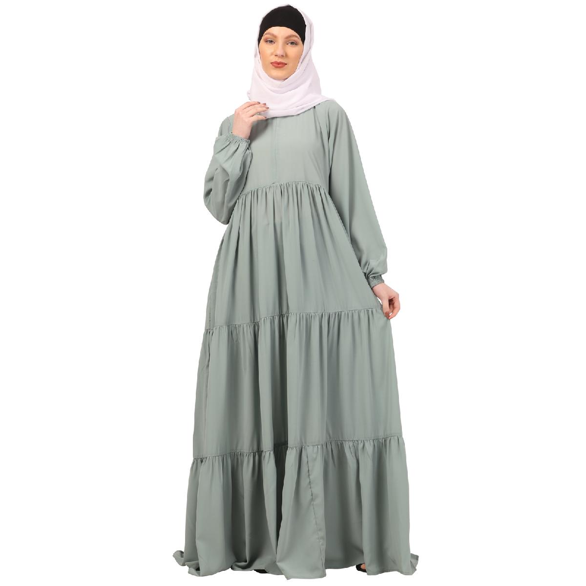 3 frilled design abaya-Sky Blue image 16