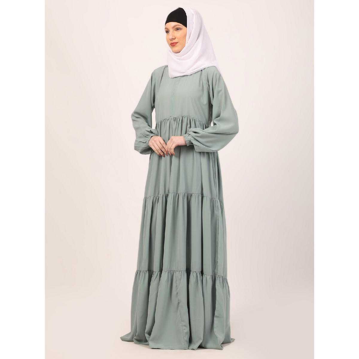 3 frilled design abaya-Sky Blue image 18
