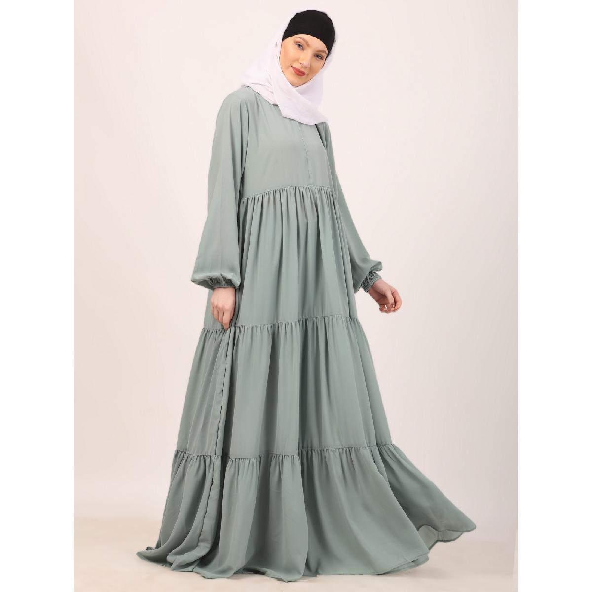 3 frilled design abaya-Sky Blue image 8