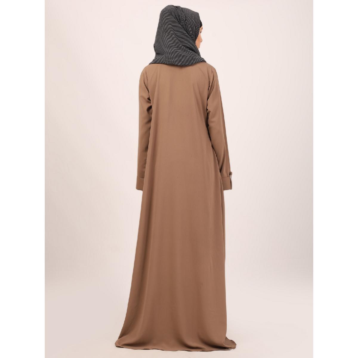 Box pleated abaya in CEY fabric-Beige image 14