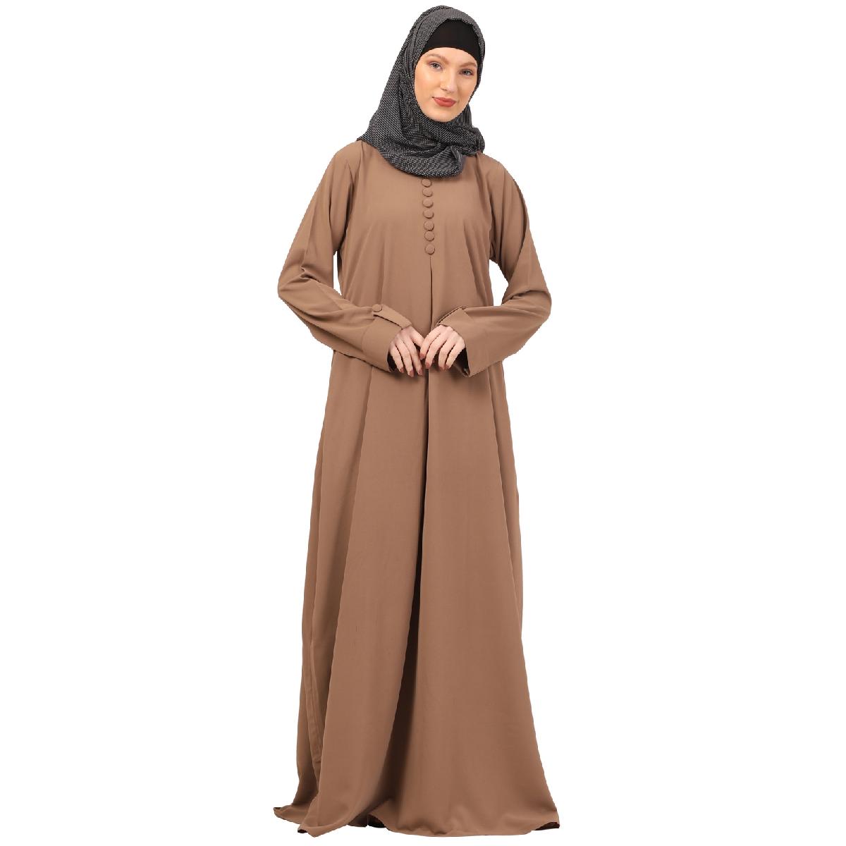 Box pleated abaya in CEY fabric-Beige image 15