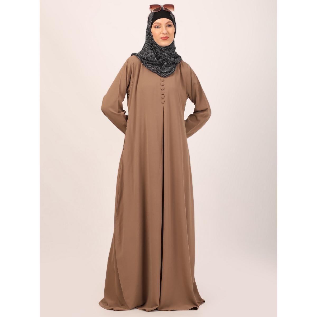 Box pleated abaya in CEY fabric-Beige image 16