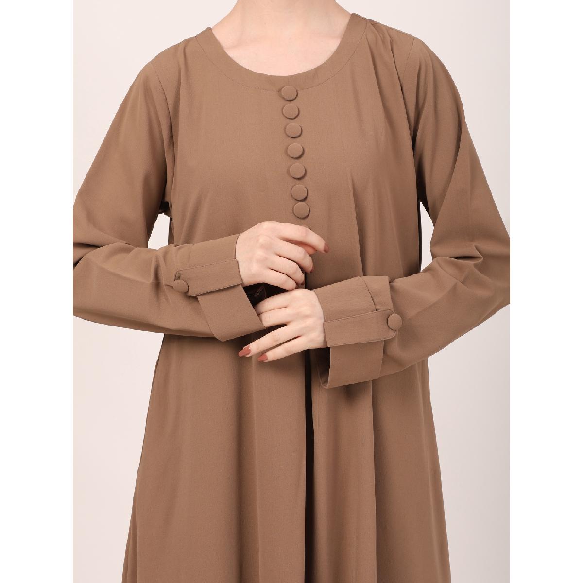Box pleated abaya in CEY fabric-Beige image 19