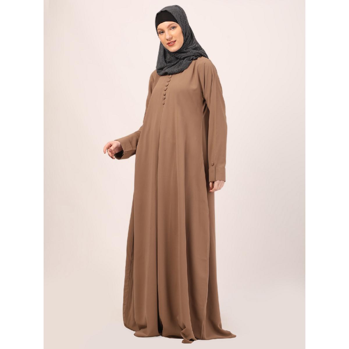 Box pleated abaya in CEY fabric-Beige image 8