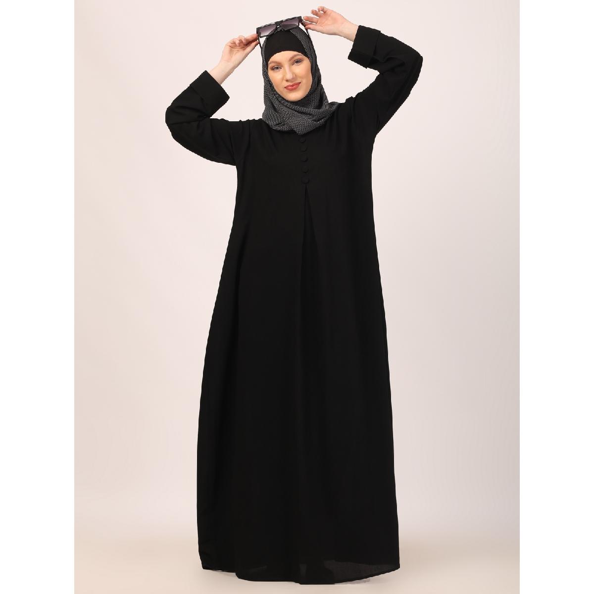 Box pleated abaya in CEY fabric-Black image 3