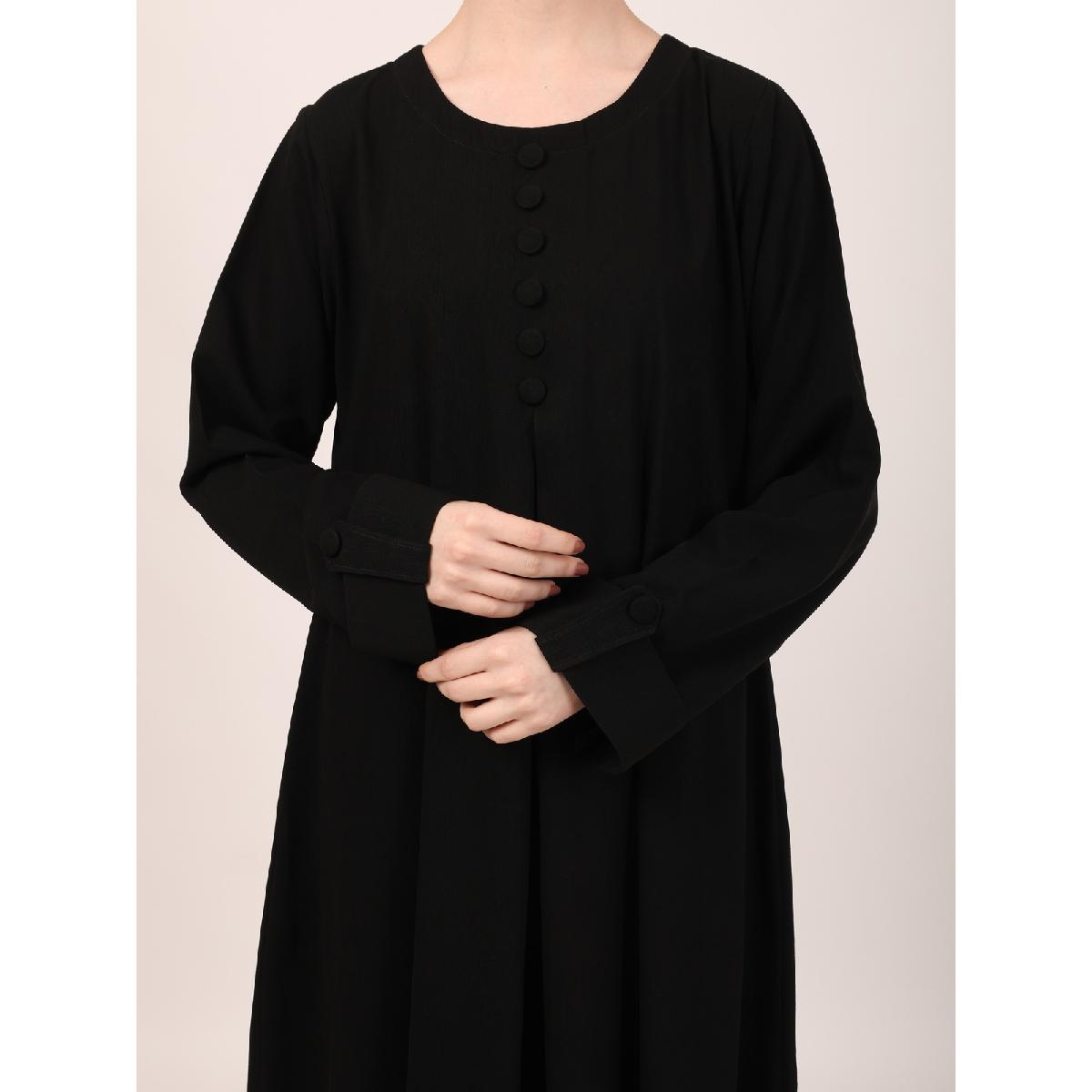 Box pleated abaya in CEY fabric-Black image 12