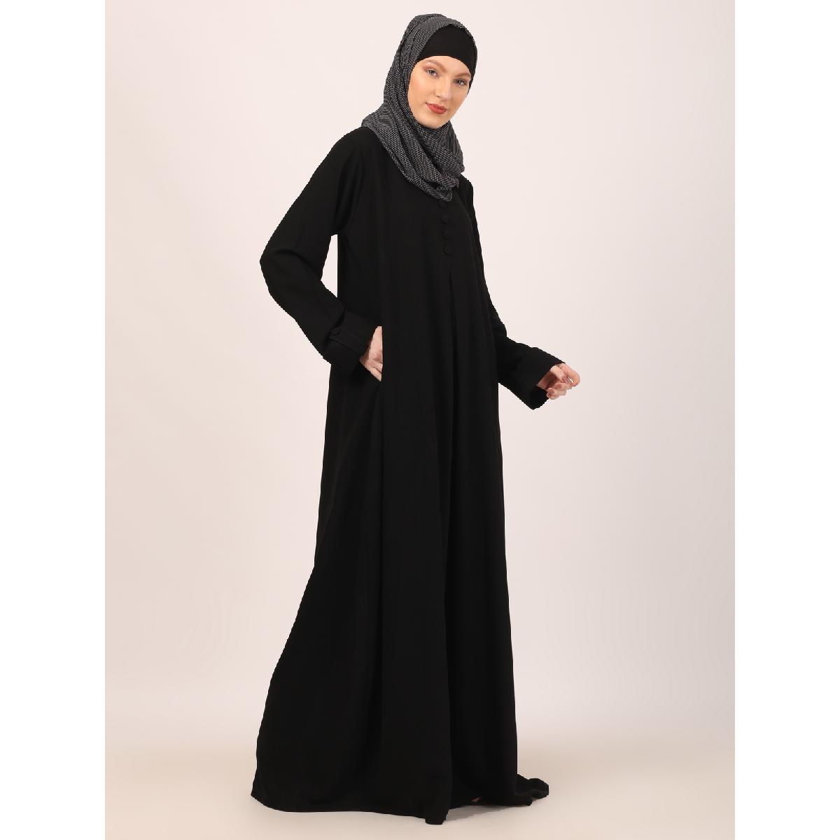 Box pleated abaya in CEY fabric-Black image 17