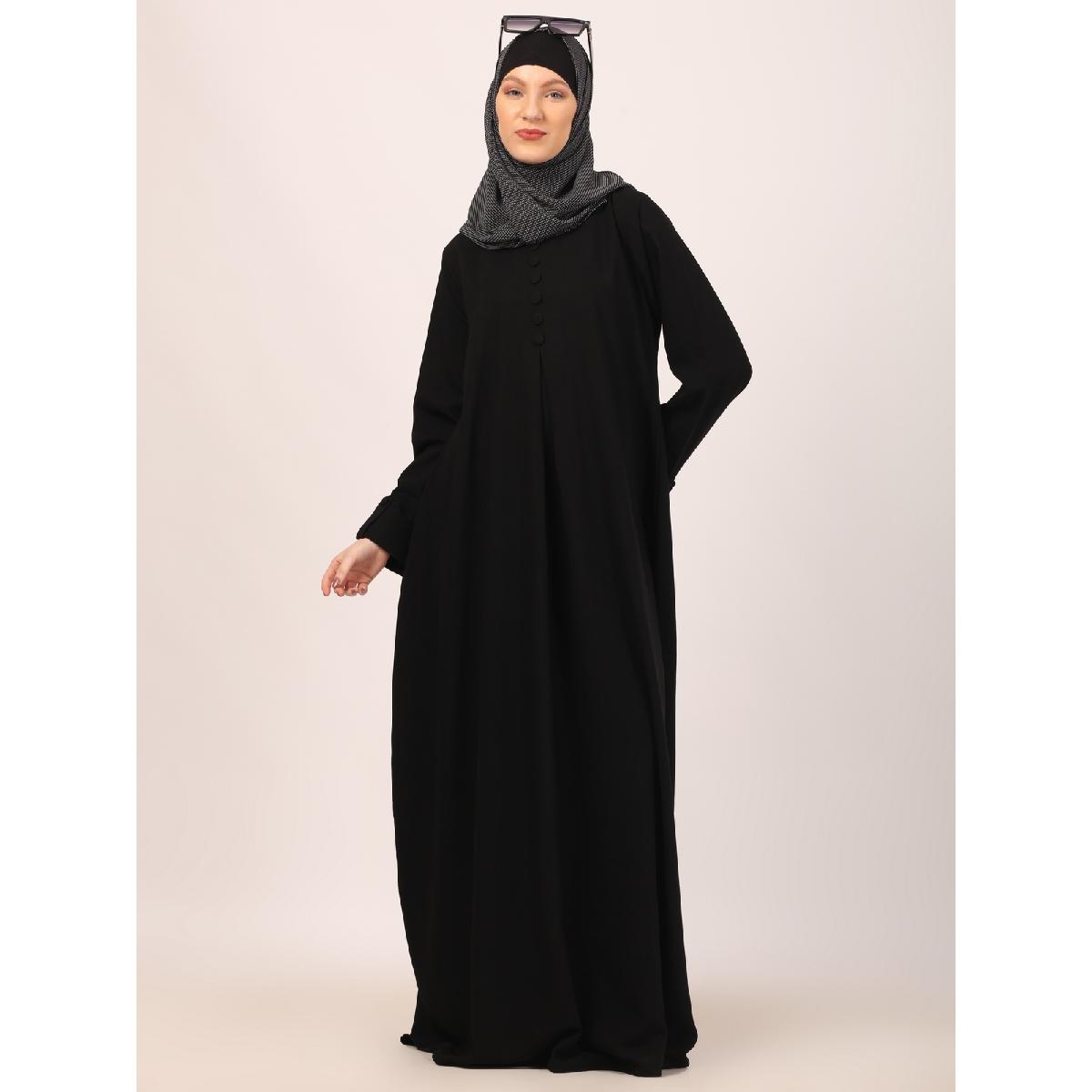 Box pleated abaya in CEY fabric-Black image 9