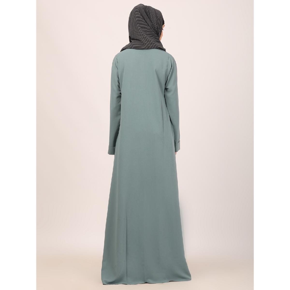 Box pleated abaya in CEY fabric-Sky Blue image 13