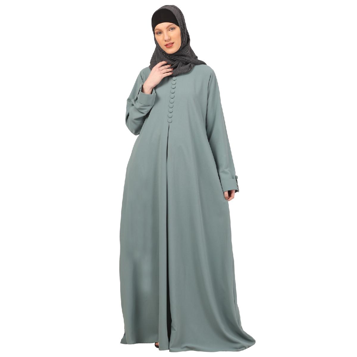 Box pleated abaya in CEY fabric-Sky Blue image 16