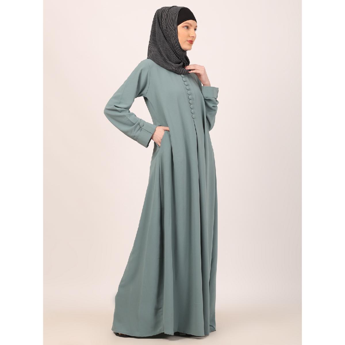 Box pleated abaya in CEY fabric-Sky Blue image 10