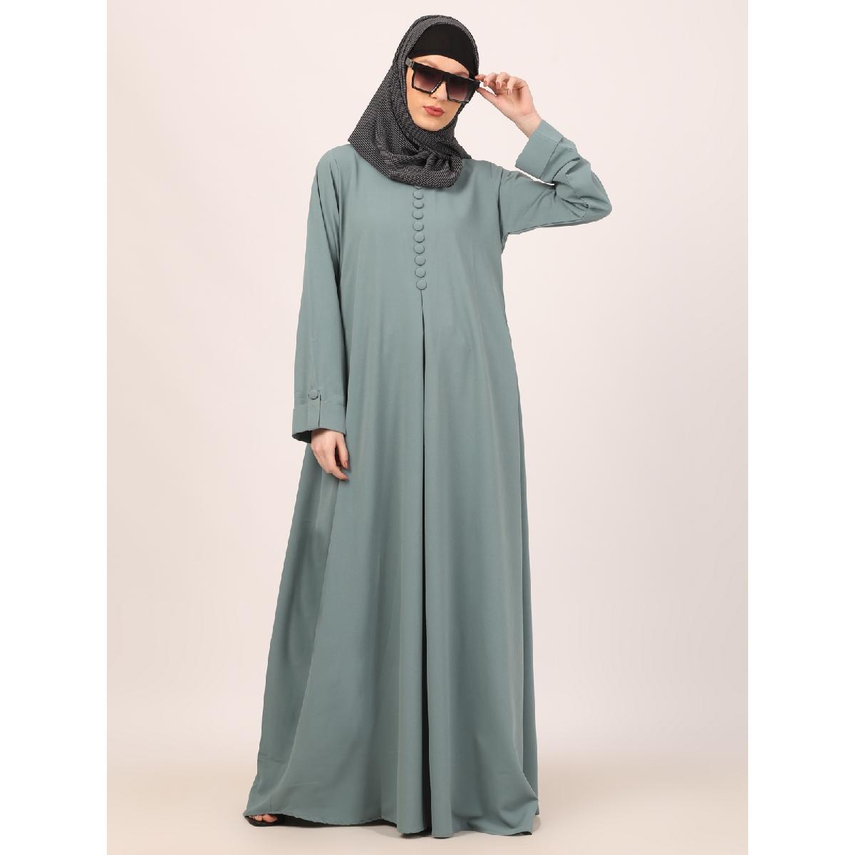 Box pleated abaya in CEY fabric-Sky Blue image 2