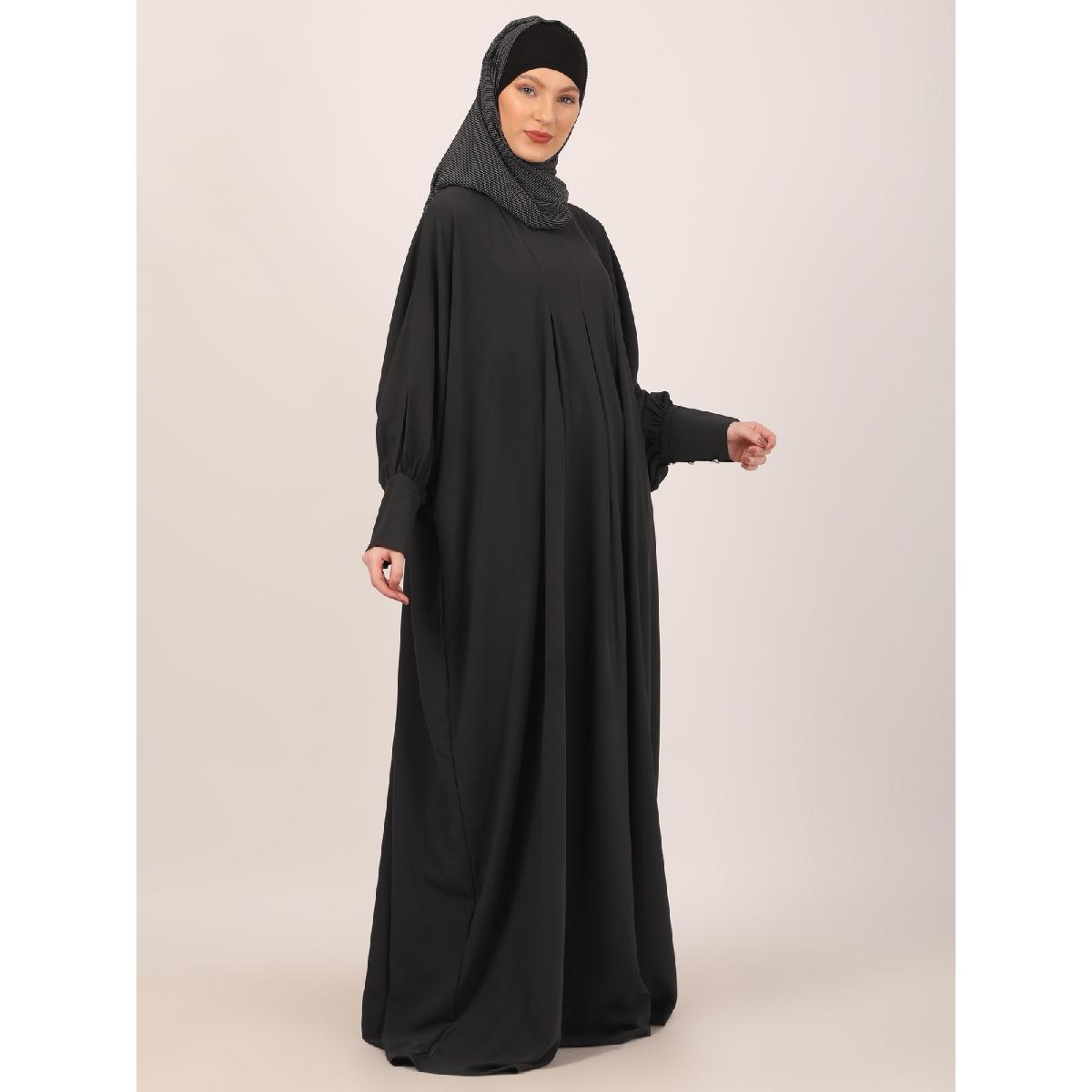 Box pleated CEY fabric kaftan abaya-Dark Grey image 18