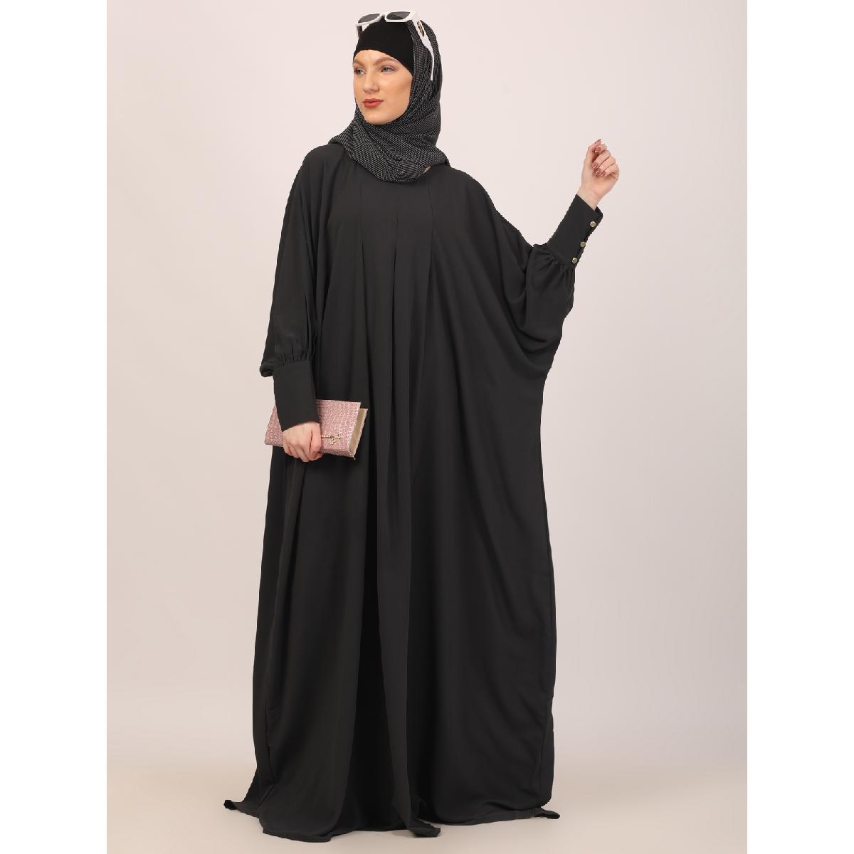Box pleated CEY fabric kaftan abaya-Dark Grey image 5