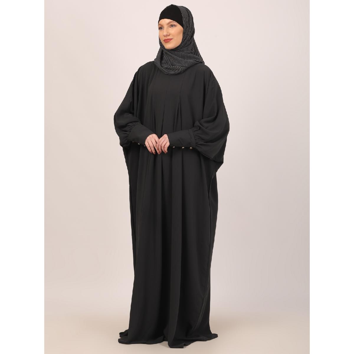 Box pleated CEY fabric kaftan abaya-Dark Grey image 8