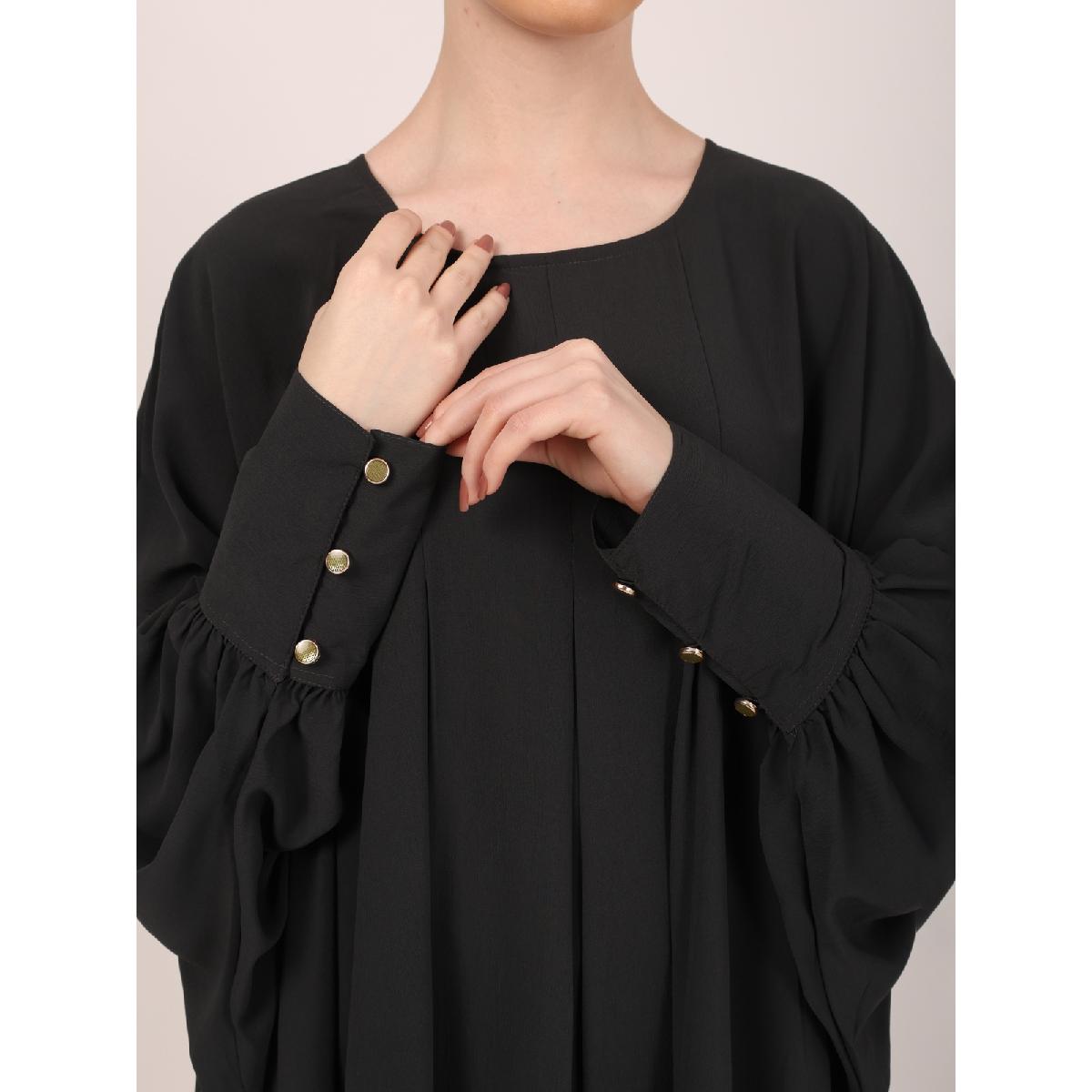 Box pleated CEY fabric kaftan abaya-Dark Grey image 11