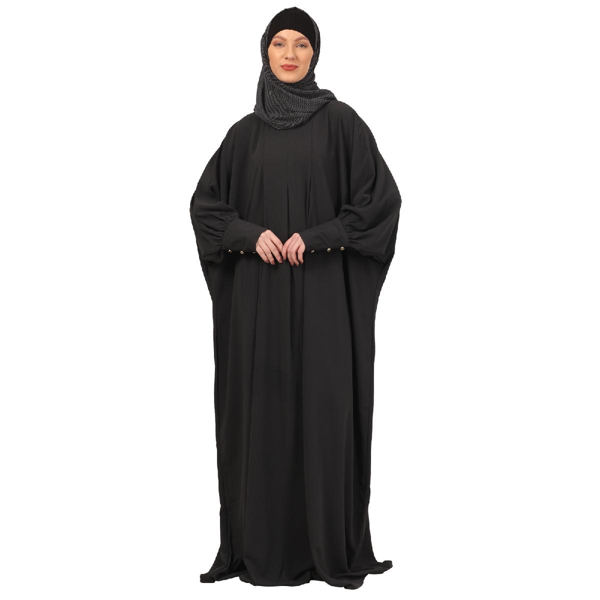 Box pleated CEY fabric kaftan abaya-Dark Grey image 2