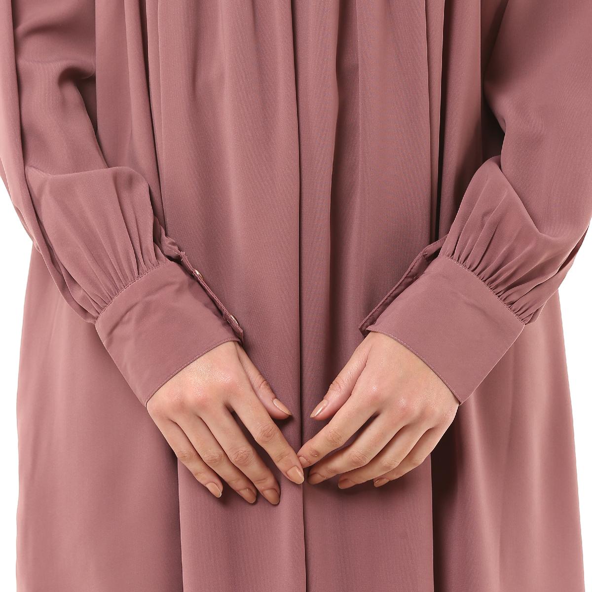 Casual cuff sleeves pleated abaya- Puce Pink image 12