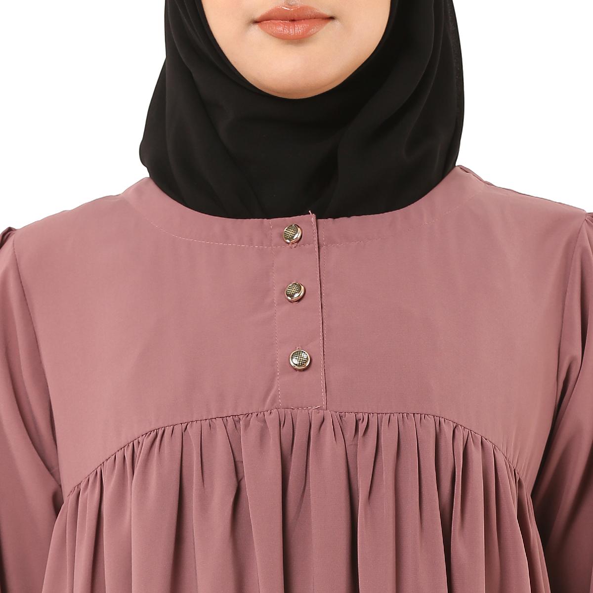 Casual cuff sleeves pleated abaya- Puce Pink image 14
