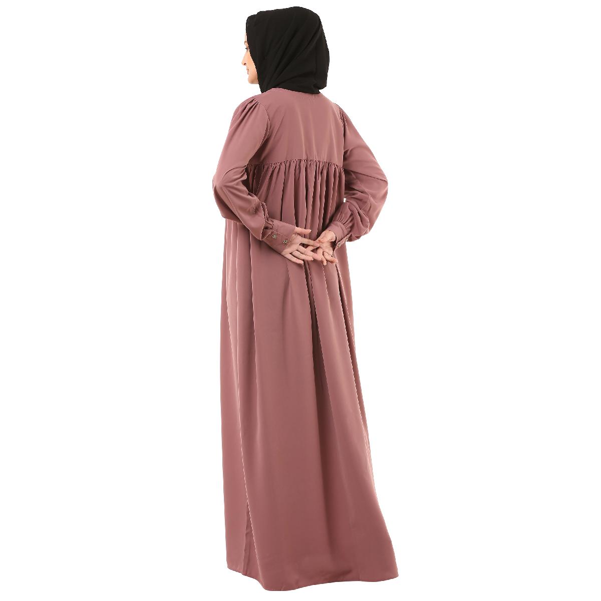 Casual cuff sleeves pleated abaya- Puce Pink image 15