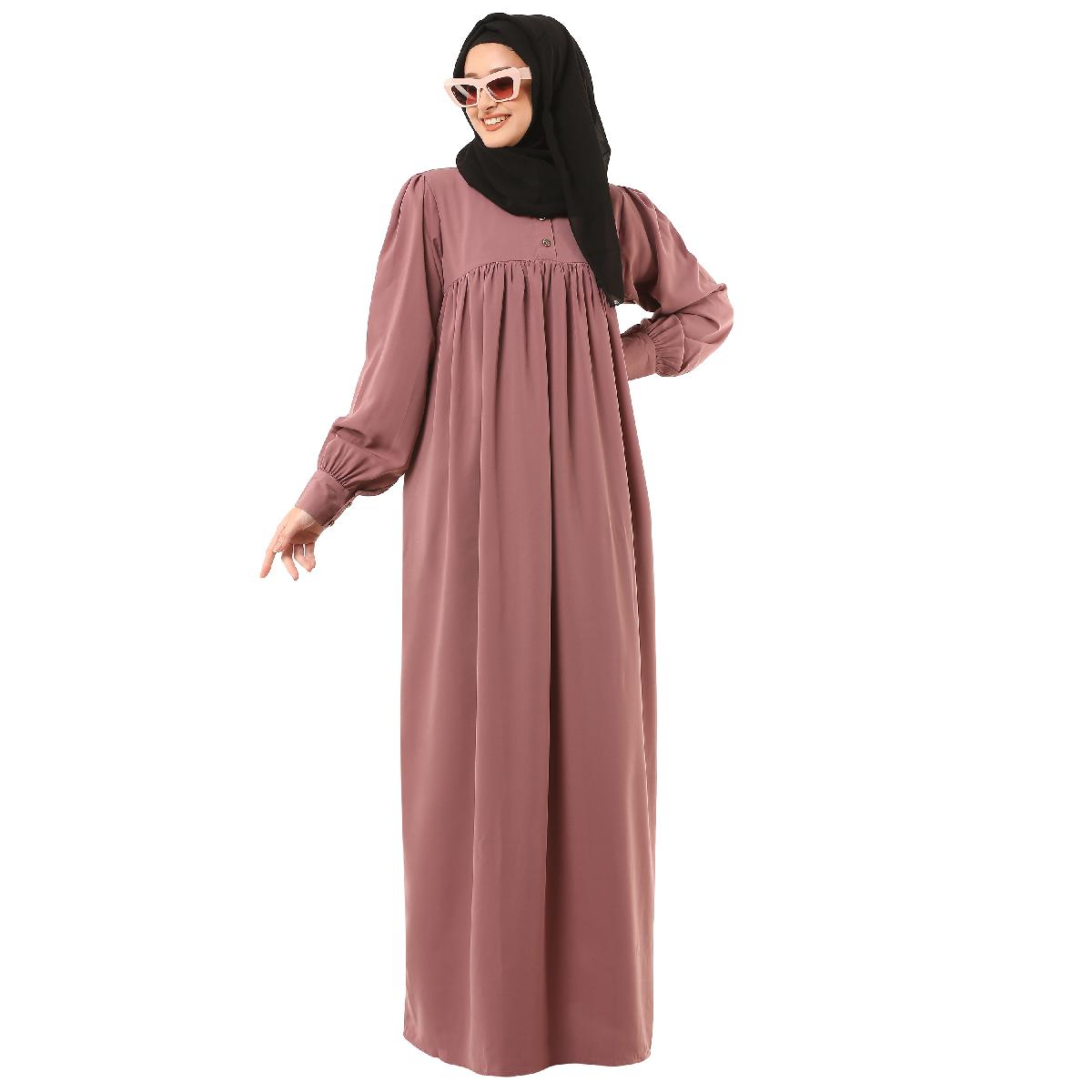 Casual cuff sleeves pleated abaya- Puce Pink image 5