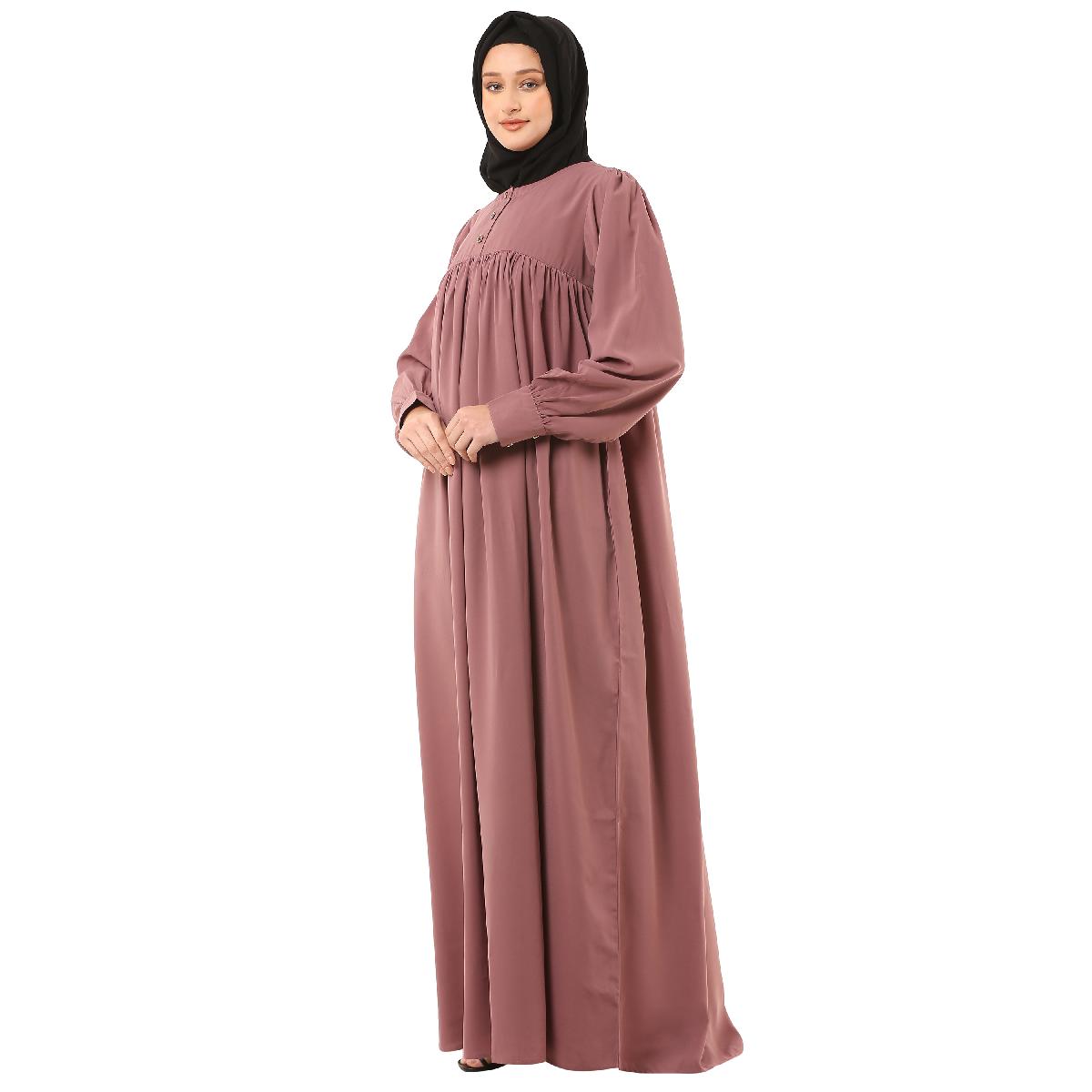 Casual cuff sleeves pleated abaya- Puce Pink image 8