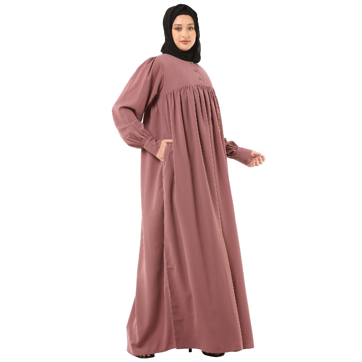 Casual cuff sleeves pleated abaya- Puce Pink image 9
