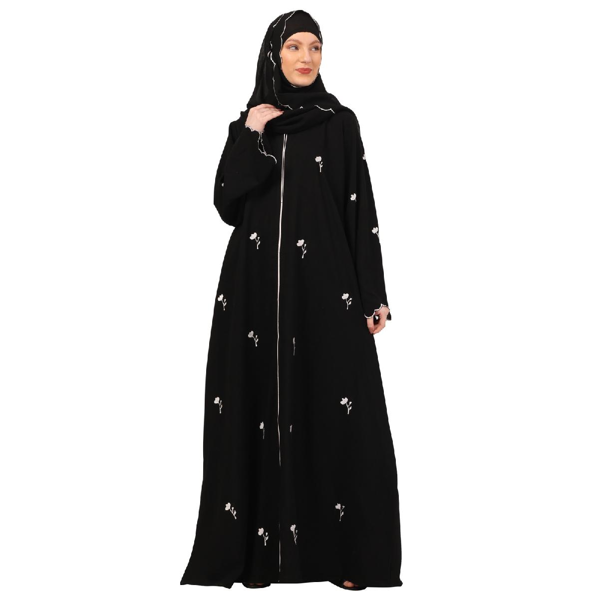 Classic embroidery work abaya-Black image 5