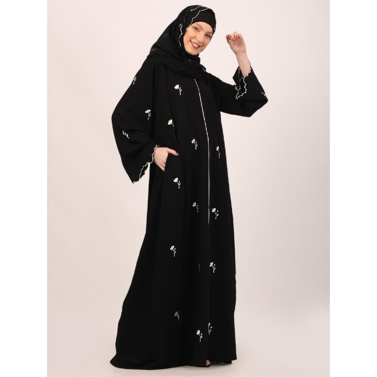 Classic embroidery work abaya-Black image 8