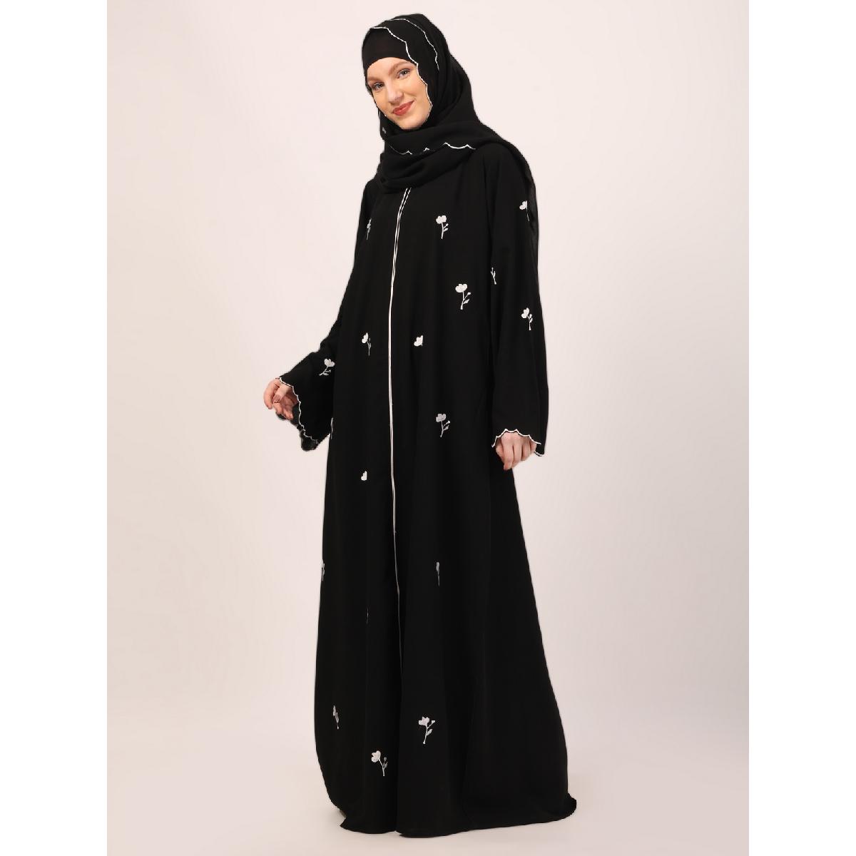 Classic embroidery work abaya-Black image 9