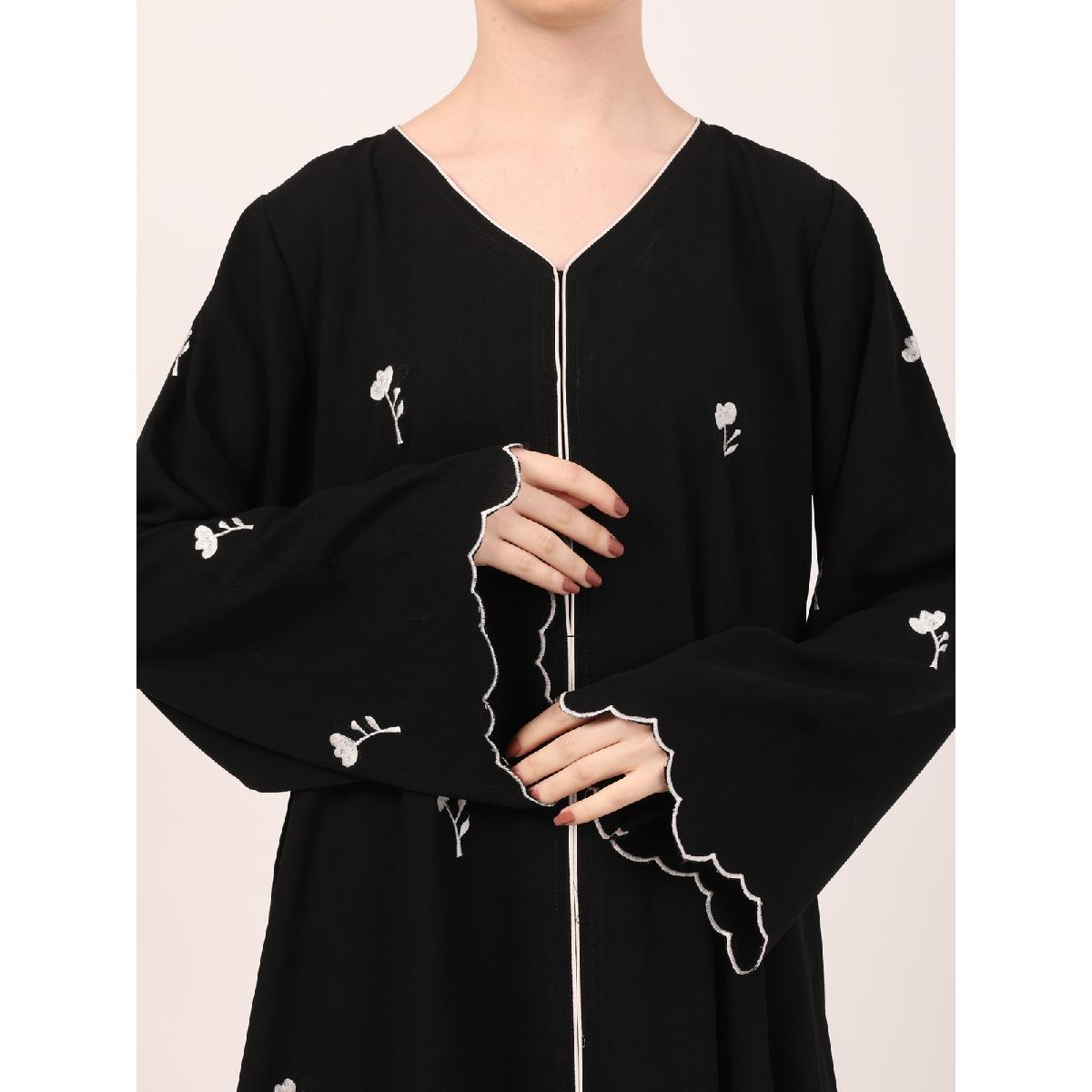 Classic embroidery work abaya-Black image 11