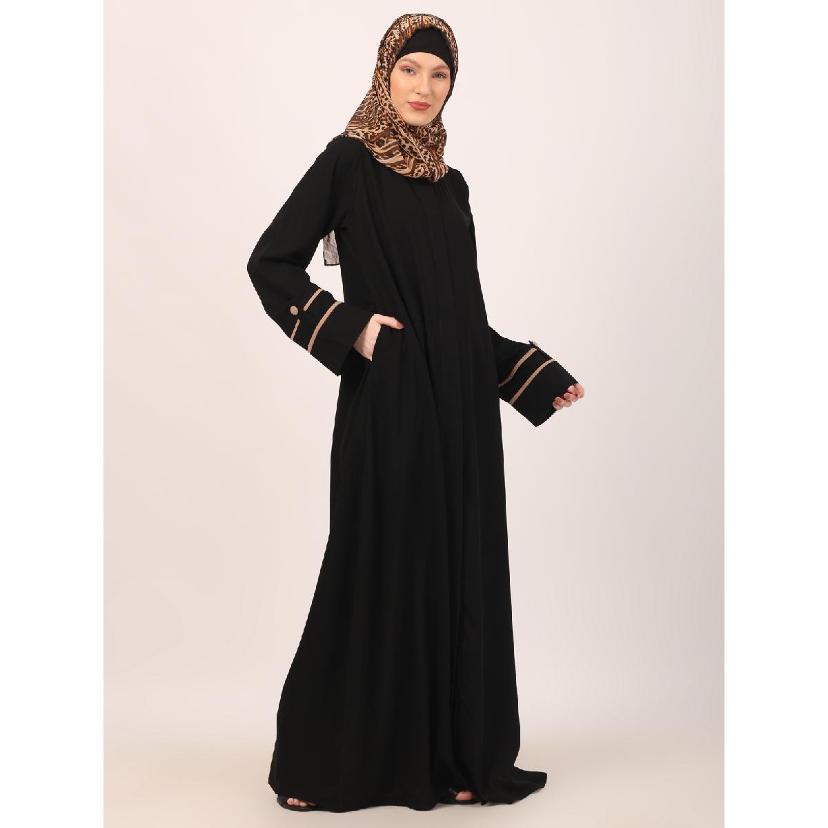 Daily wear front open abaya-Black image 7