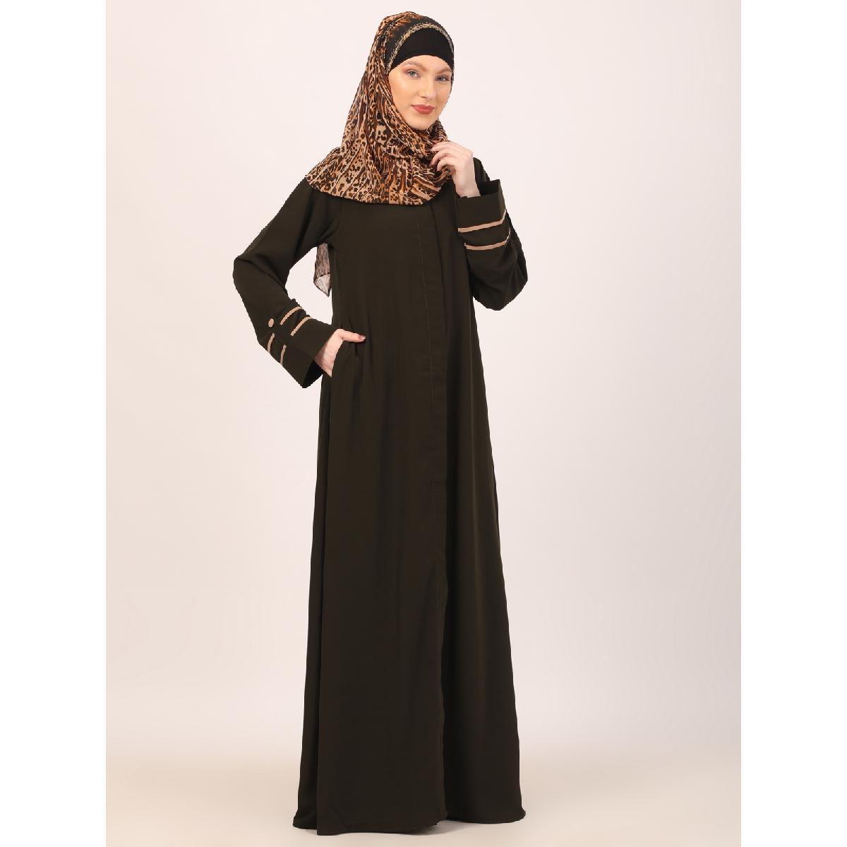 Daily wear front open abaya-Olive image 17
