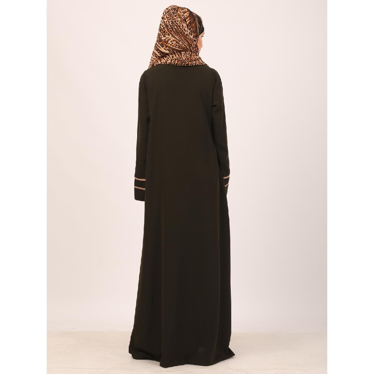 Daily wear front open abaya-Olive image 20