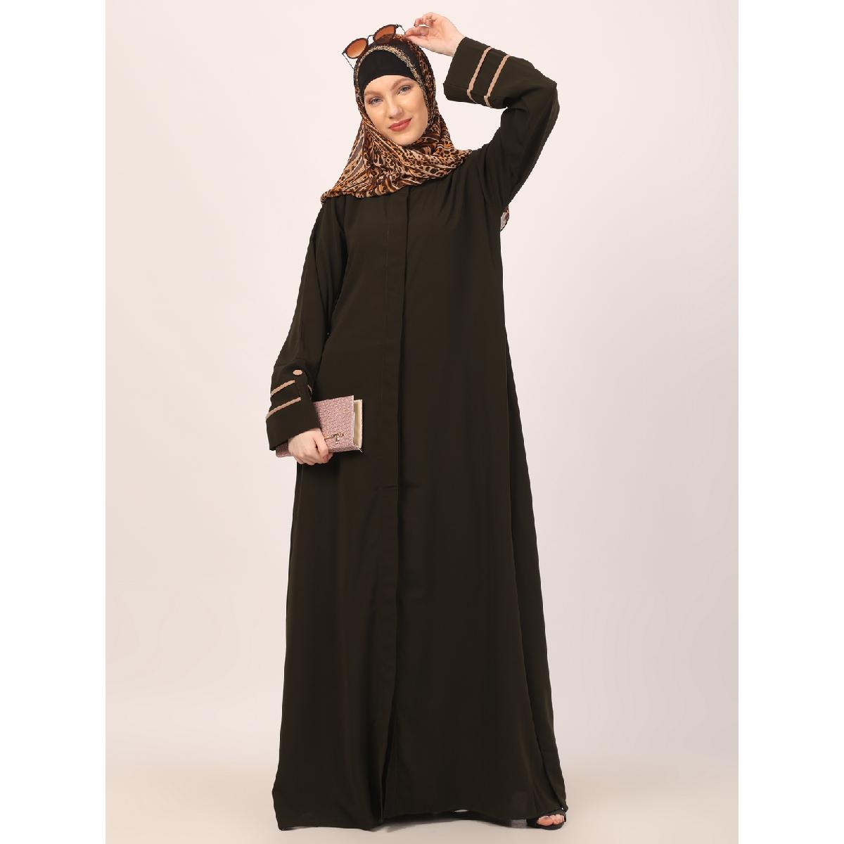 Daily wear front open abaya-Olive image 4