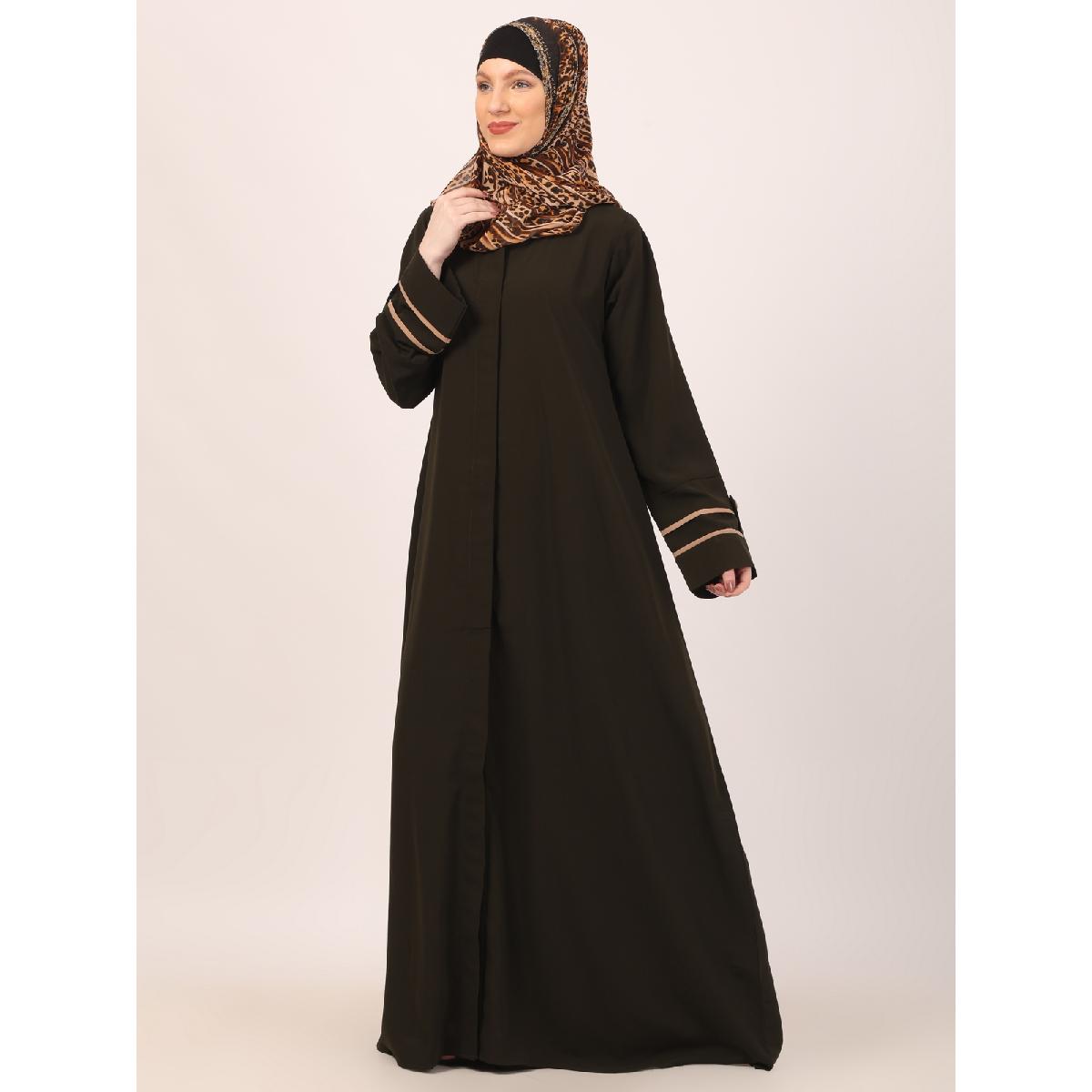 Daily wear front open abaya-Olive image 10