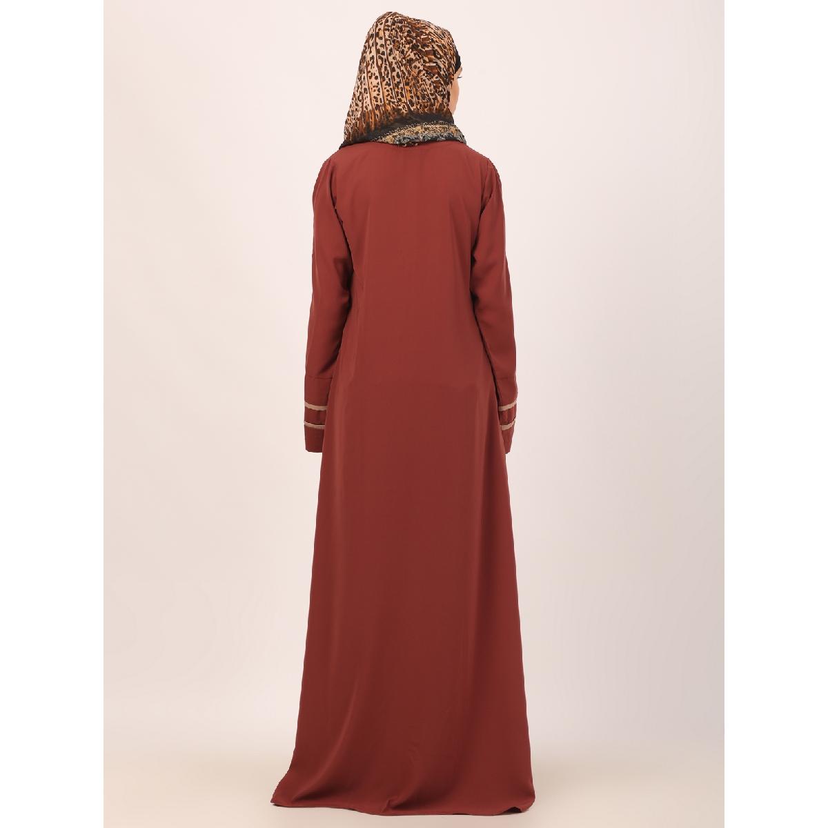 Daily wear front open abaya-Rust image 13