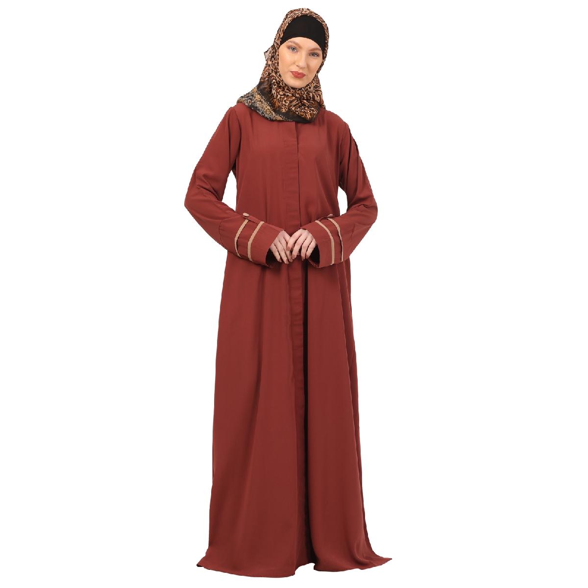 Daily wear front open abaya-Rust image 16