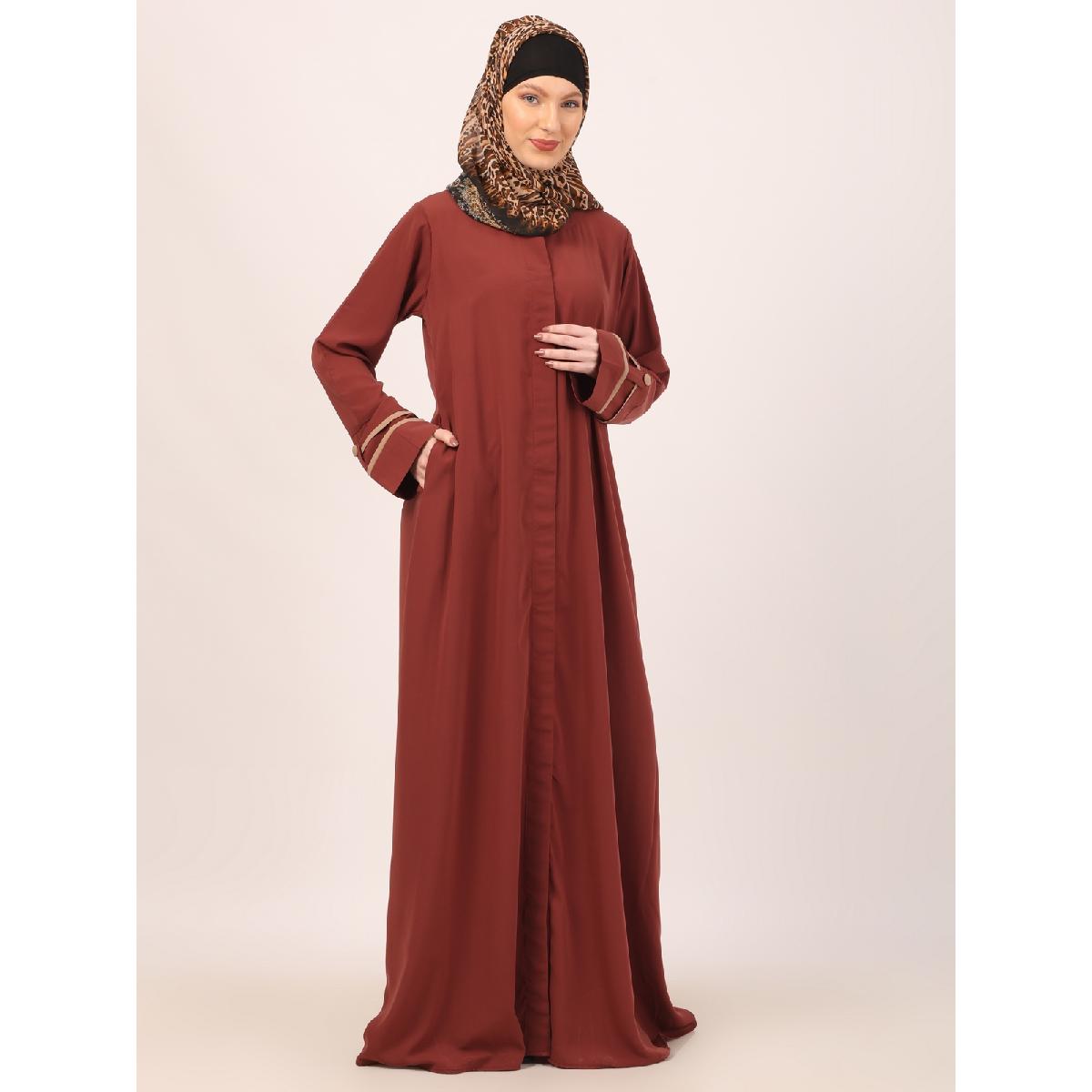 Daily wear front open abaya-Rust image 18