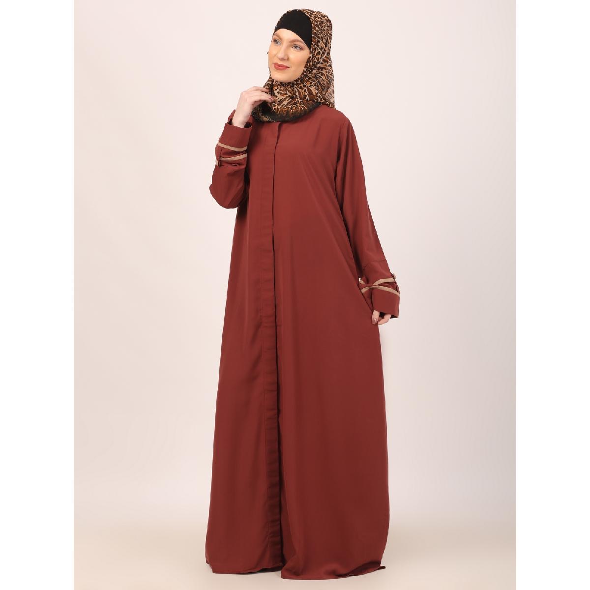 Daily wear front open abaya-Rust image 8