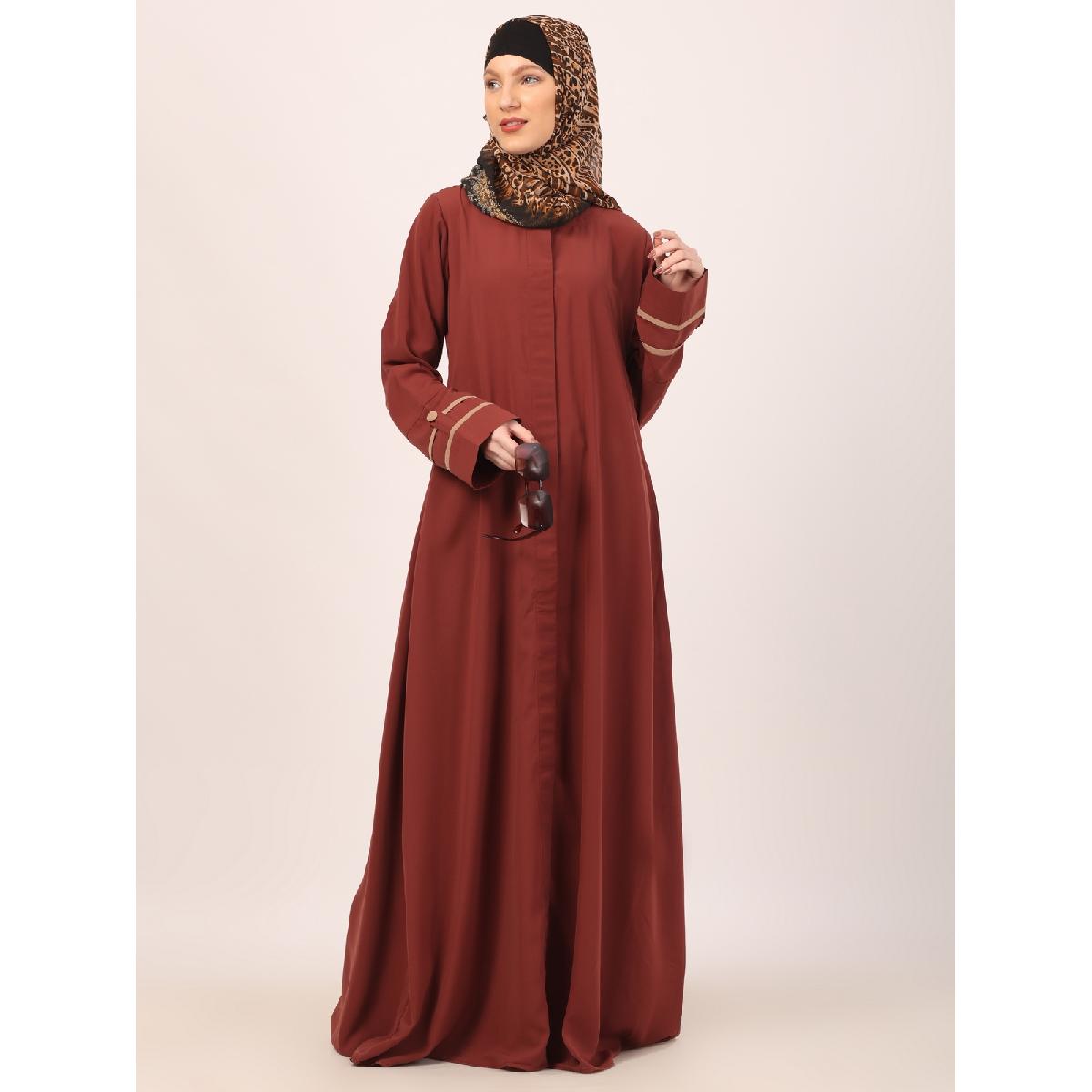 Daily wear front open abaya-Rust image 2