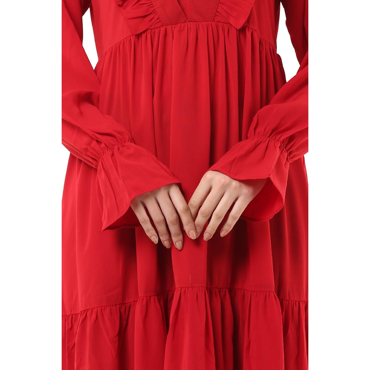 Designer 3 frilled maxi abaya- Red image 16