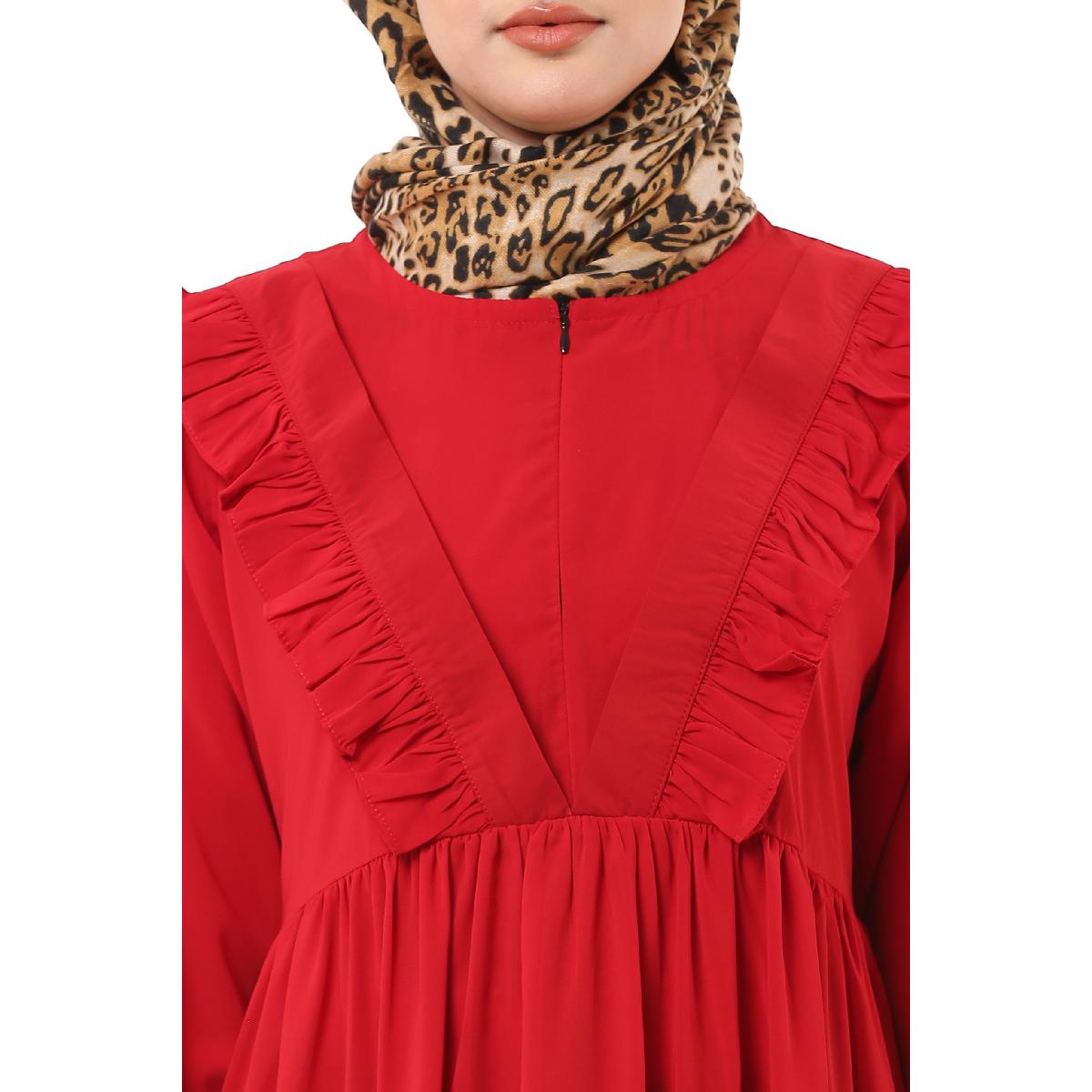 Designer 3 frilled maxi abaya- Red image 24