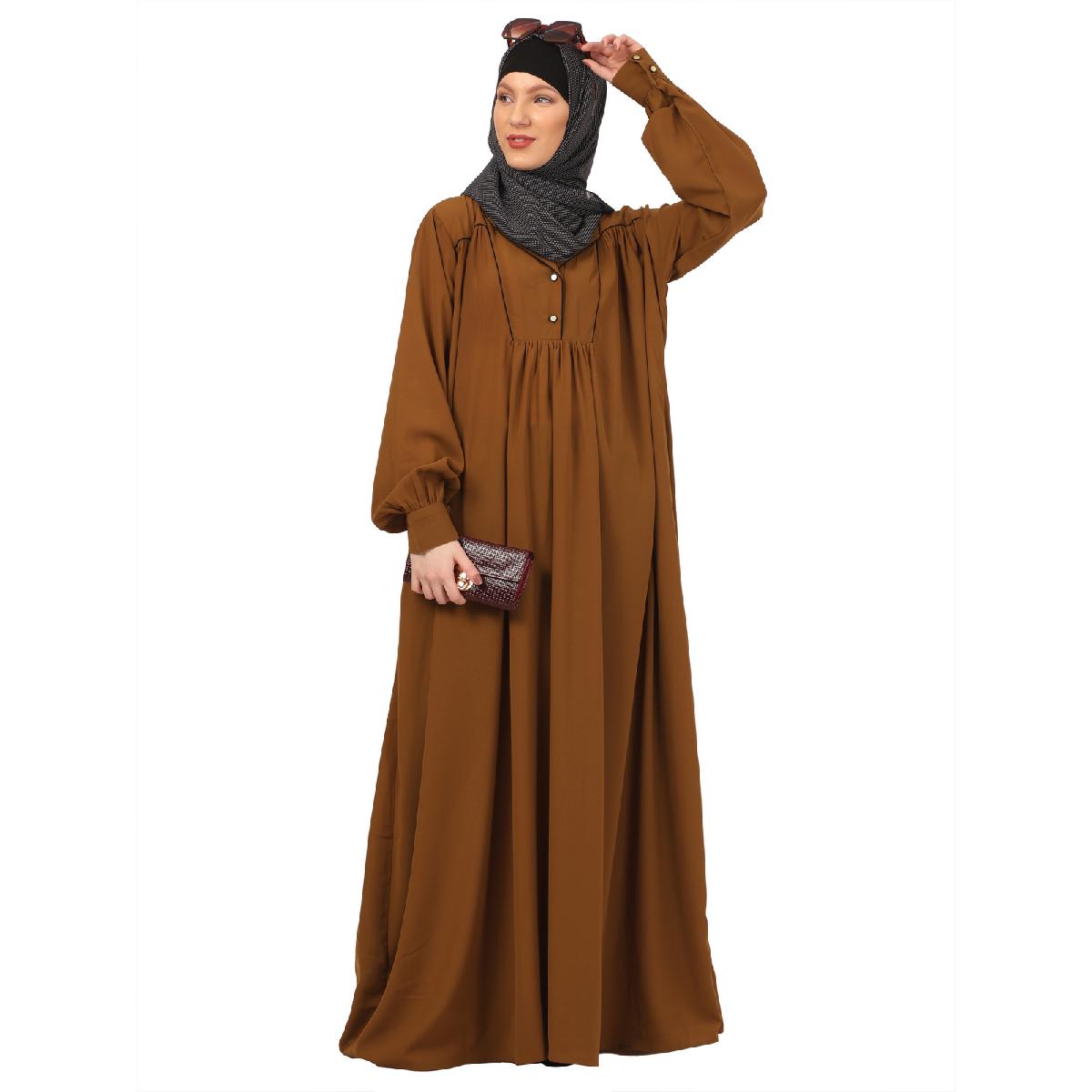 Designer Dress abaya with piping work-Mustard image 3