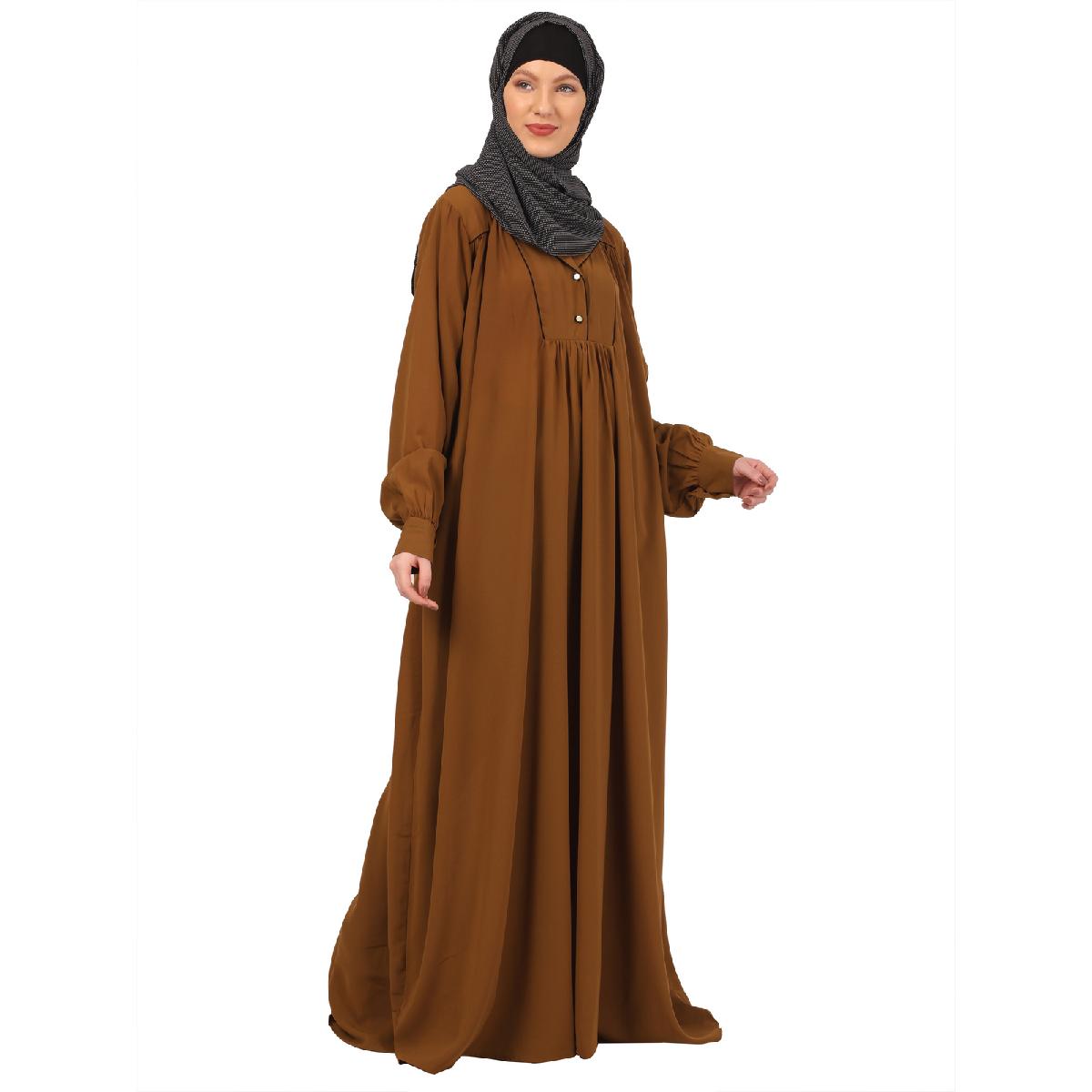 Designer Dress abaya with piping work-Mustard image 15